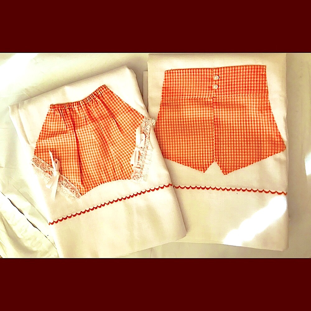 His & Her's Set of 2 Hand Appliqued Decorative Pillowcases